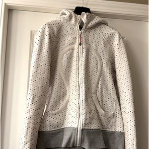Lululemon white polkadot, hooded sweatshirt, size 10